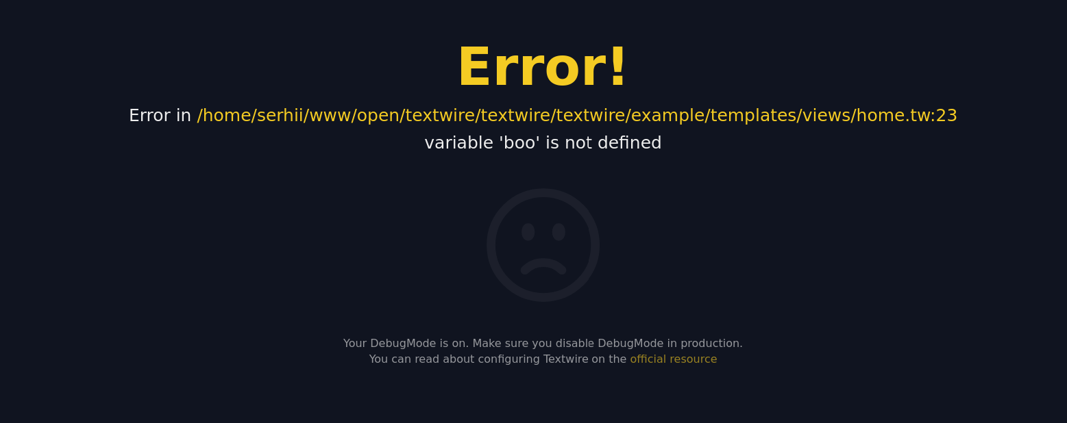 Debug mode error page in Textwire